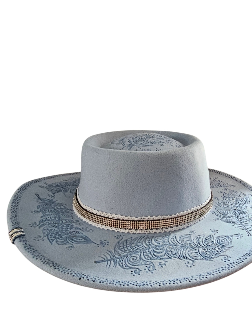 New - Hand Burned Wide Brimmed Fedora Hat